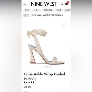 Nine West Kelsie Ankle Wrap White Satin Heeled Sandals Heels